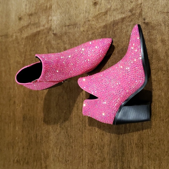 Neon Pink Custom Made Rhinestone Western Booties 7 - Picture 1 of 7